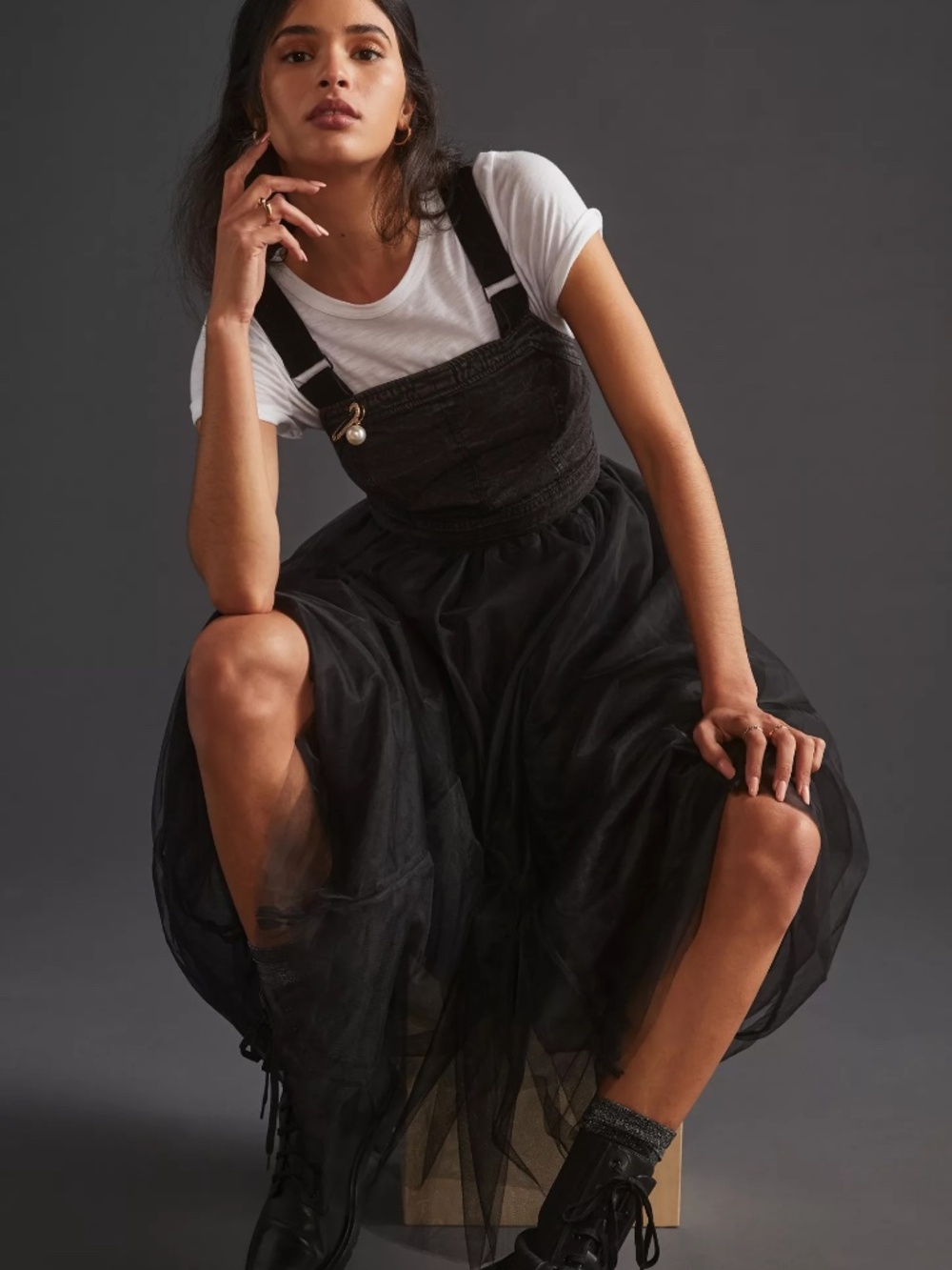 NWT Black Pilcro Denim Tulle Midi Dress - Size 12 - Picture 2 of 10